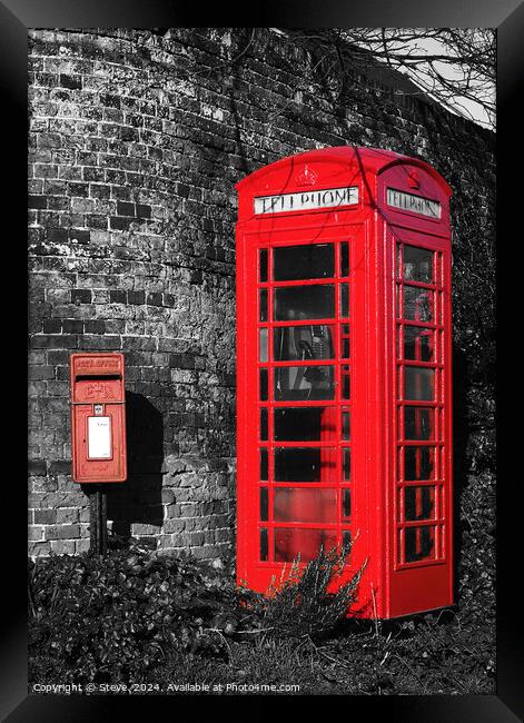 Typically British Red Telephone Box & Post Box, Shotley, Suffolk Framed Print by Steve 
