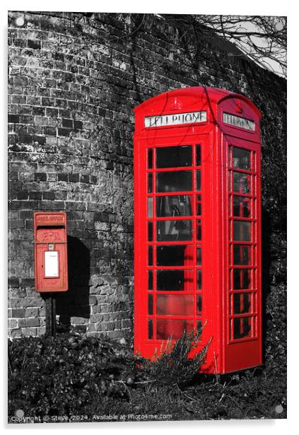 Typically British Red Telephone Box & Post Box, Shotley, Suffolk Acrylic by Steve 