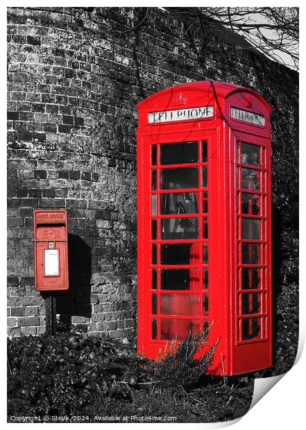 Typically British Red Telephone Box & Post Box, Shotley, Suffolk Print by Steve 