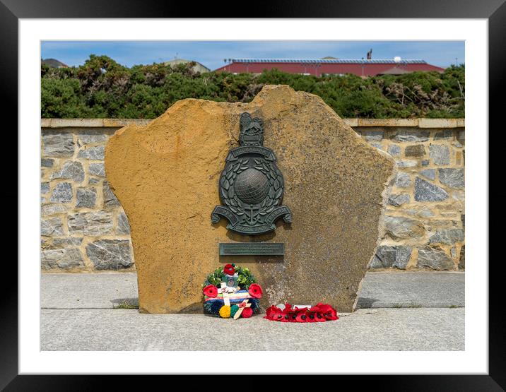 Royal Marines memorial in Stanley in the Falkland Islands Framed Mounted Print by Steve Heap