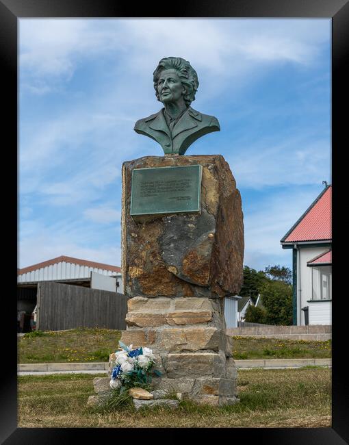 Memorial to Margaret Thatcher in Stanley in the Falkland Islands Framed Print by Steve Heap