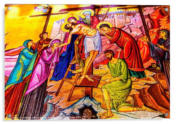 Christ Cross Mosaic Church of Holy Sepulchre Jerusalem Israel  Acrylic by William Perry