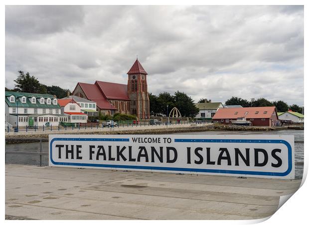 Welcome to Falklands sign in Stanley Falkland Islands Print by Steve Heap