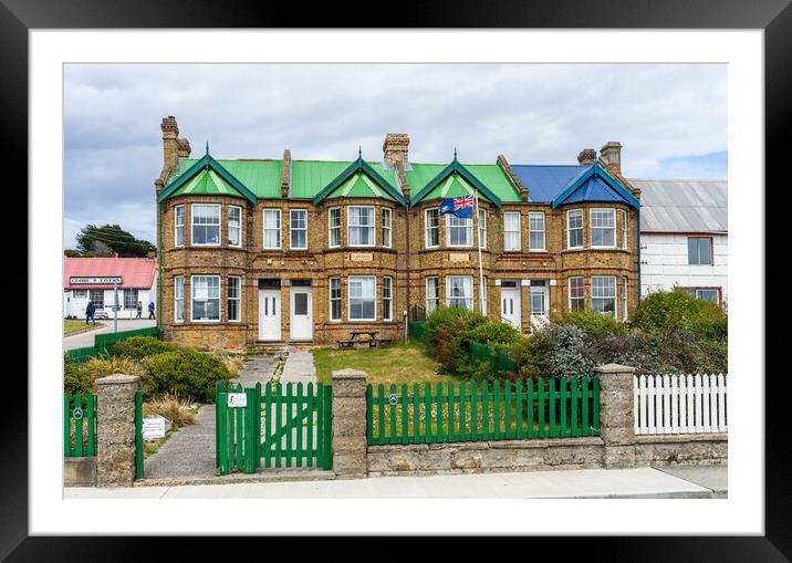 Jubilee Villas on the main street of Stanley Falkland Islands Framed Mounted Print by Steve Heap