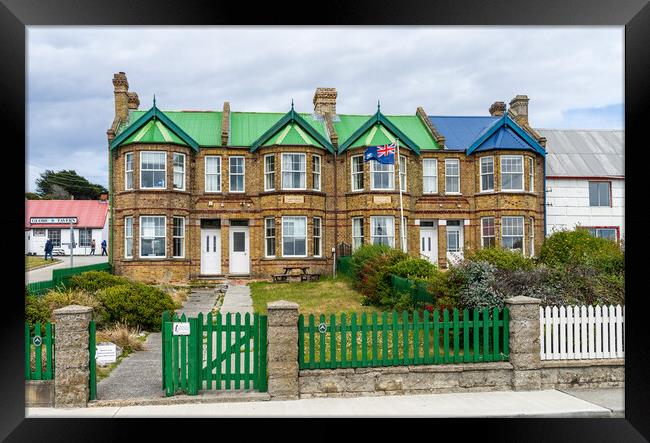 Jubilee Villas on the main street of Stanley Falkland Islands Framed Print by Steve Heap