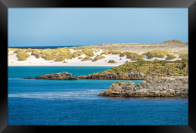 White sandy beaches near Port Stanley on Falkland Islands on sun Framed Print by Steve Heap