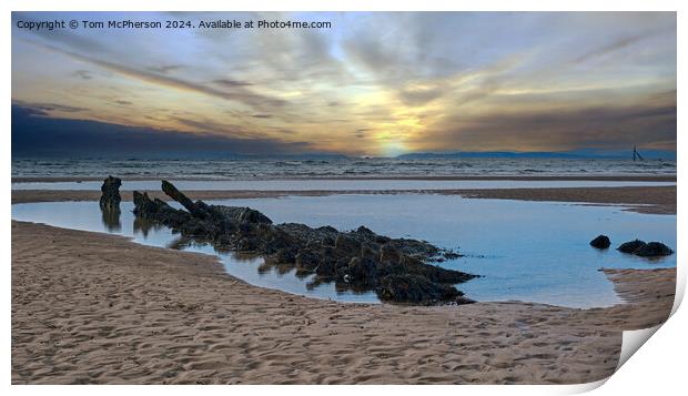Old wreck in Burghead Bay Print by Tom McPherson