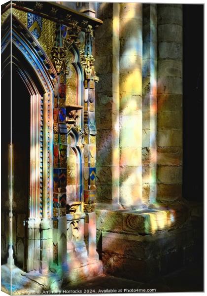 Durham Cathedral, Sunlight through Stained Glass Window Canvas Print by Anthony Horrocks