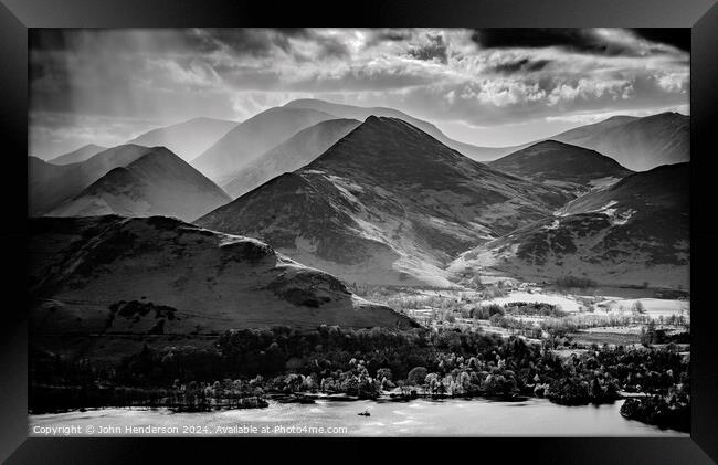 Lake District Fells Black and white. Framed Print by John Henderson