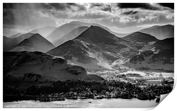 Lake District Fells Black and white. Print by John Henderson
