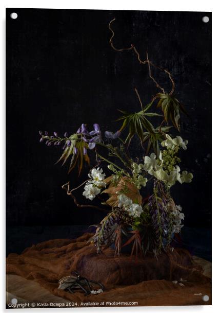 Flower arrangement with Wisteria, Viburnum and Maple leaves Acrylic by Kasia Ociepa