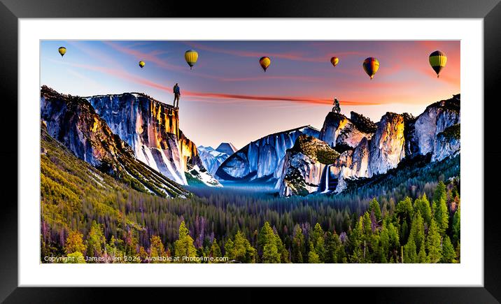 Hot Air Balloon Gala Display over Yosemite National Park At Sunset  Framed Mounted Print by James Allen
