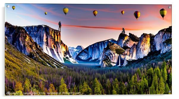 Hot Air Balloon Gala Display over Yosemite National Park At Sunset  Acrylic by James Allen