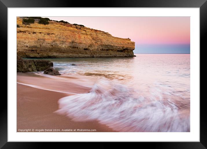 Twilight Waves in Albandeira Beach  Framed Mounted Print by Angelo DeVal