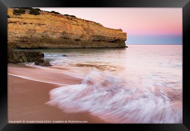 Twilight Waves in Albandeira Beach  Framed Print by Angelo DeVal
