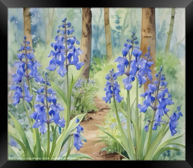  Watercolour Bluebells wood Framed Print by Zap Photos