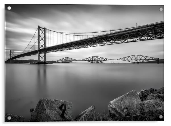 The Forth Road and Rail Bridge Acrylic by Anthony McGeever