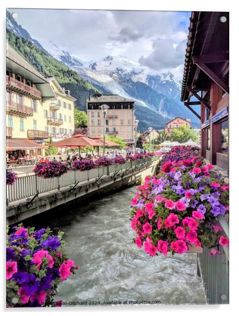 Chamonix flowers & mountains Acrylic by Robert Galvin-Oliphant