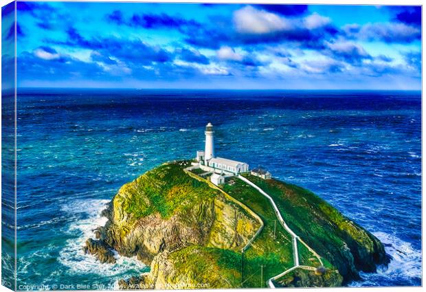 Irish Sea and South Stack Lighthouse Canvas Print by Dark Blue Star