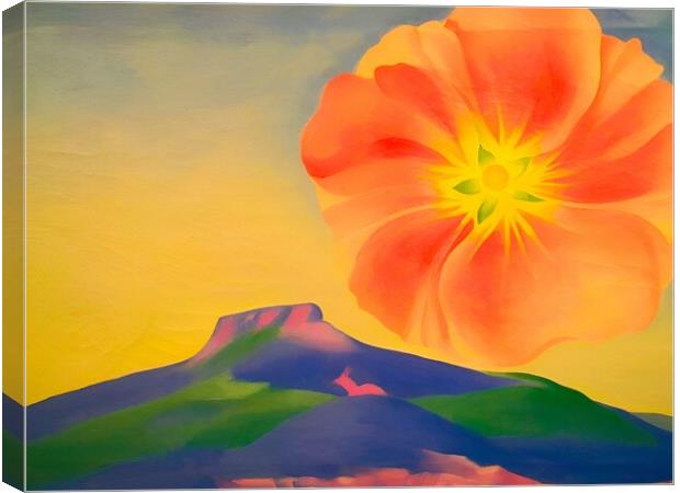 Georgia O'Keeffe - Hollyhock Pink with Pedernal , 1937 Canvas Print by Welliam Store