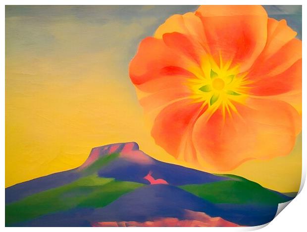 Georgia O'Keeffe - Hollyhock Pink with Pedernal , 1937 Print by Welliam Store