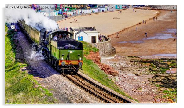 Steam Train Passing Goodrington Beach Acrylic by Peter F Hunt