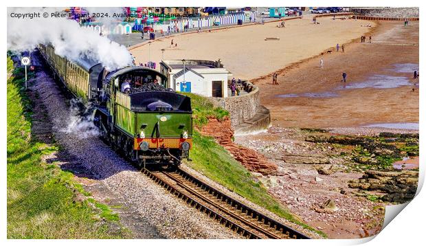 Steam Train Passing Goodrington Beach Print by Peter F Hunt