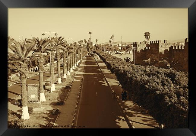 Avenue Moulay Rachid and Taroudant city walls, sepia Framed Print by Paul Boizot