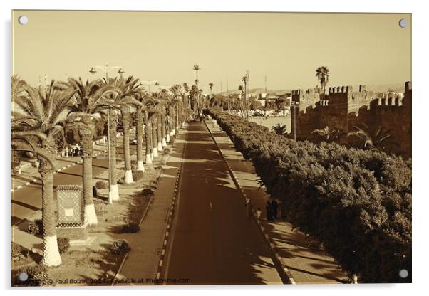 Avenue Moulay Rachid and Taroudant city walls, sepia Acrylic by Paul Boizot