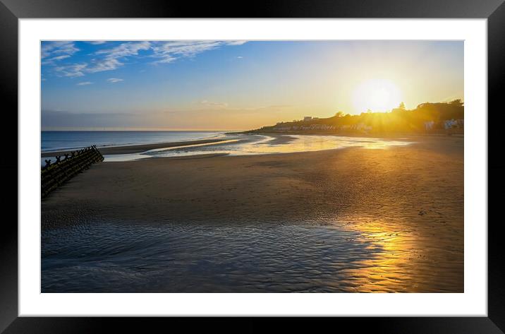 Golden sunset over Frinton beach Framed Mounted Print by Paula Tracy