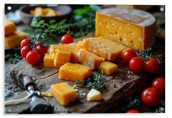 Artisanal  Chedar Cheese Platter Presentation With Fresh Herbs Acrylic by Mirjana Bogicevic