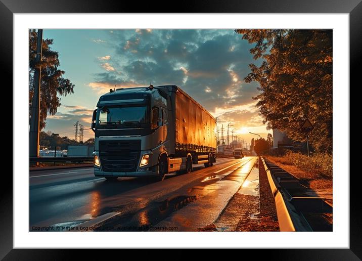 Majestic Truck Roaring Down the Open Road Framed Mounted Print by Mirjana Bogicevic