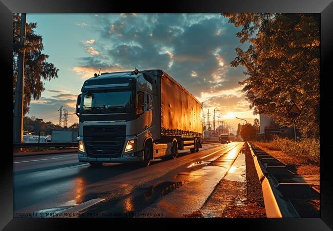 Majestic Truck Roaring Down the Open Road Framed Print by Mirjana Bogicevic