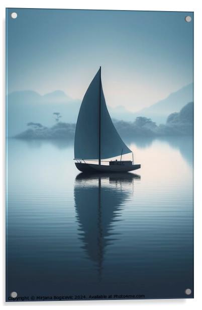 Sailbot on the calm water surface Acrylic by Mirjana Bogicevic