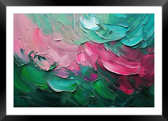 Ethereal Petals Dance in a Vivid Symphony of Green and Pink Hues Framed Mounted Print by Mirjana Bogicevic