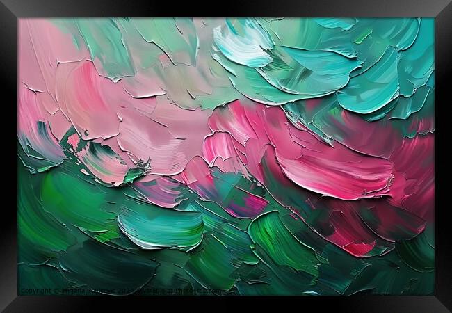 Ethereal Petals Dance in a Vivid Symphony of Green and Pink Hues Framed Print by Mirjana Bogicevic