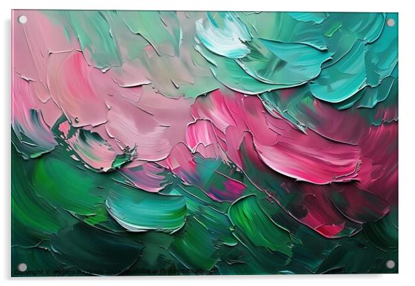 Ethereal Petals Dance in a Vivid Symphony of Green and Pink Hues Acrylic by Mirjana Bogicevic