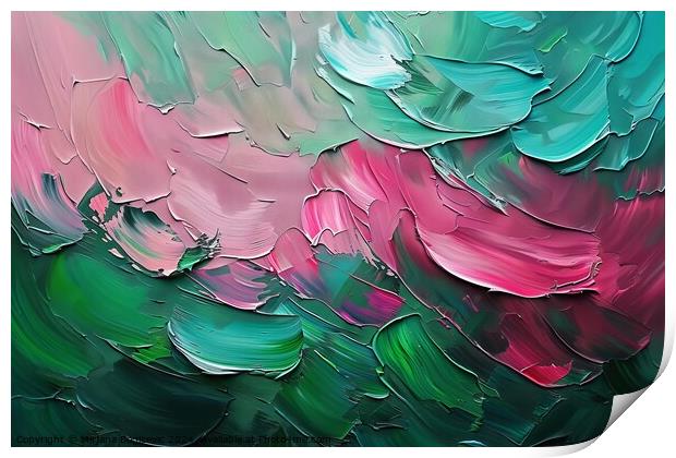 Ethereal Petals Dance in a Vivid Symphony of Green and Pink Hues Print by Mirjana Bogicevic