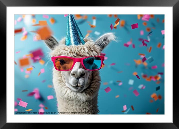Festive Llama Celebrating in Style at a New Years Eve Carnival Framed Mounted Print by Mirjana Bogicevic