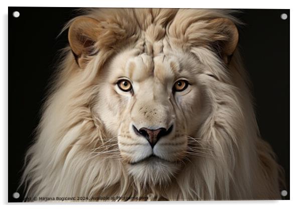 Majestic White Lion Portrait Captured in Intimate Studio Setting Acrylic by Mirjana Bogicevic