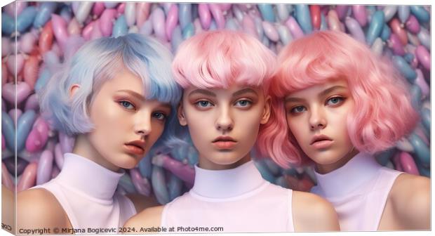 Three modern futuristic short hair young women Canvas Print by Mirjana Bogicevic