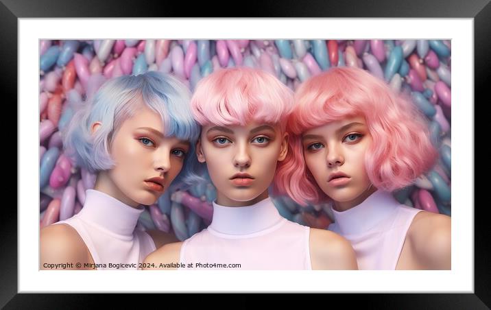 Three modern futuristic short hair young women Framed Mounted Print by Mirjana Bogicevic