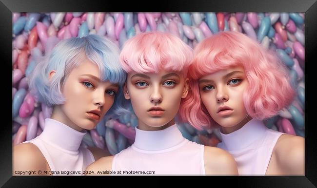 Three modern futuristic short hair young women Framed Print by Mirjana Bogicevic