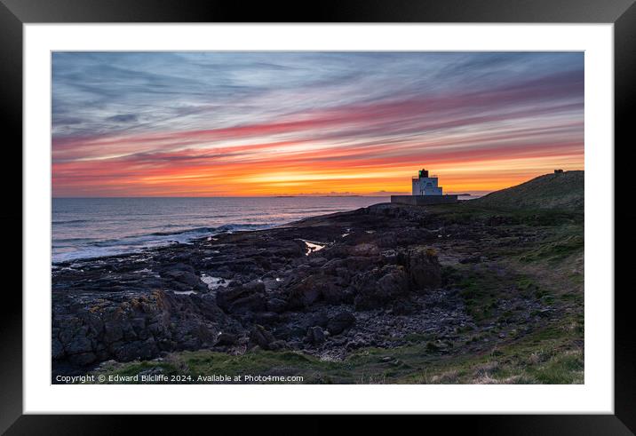 Sunrise at Bamburgh Lighthouse Framed Mounted Print by Edward Bilcliffe