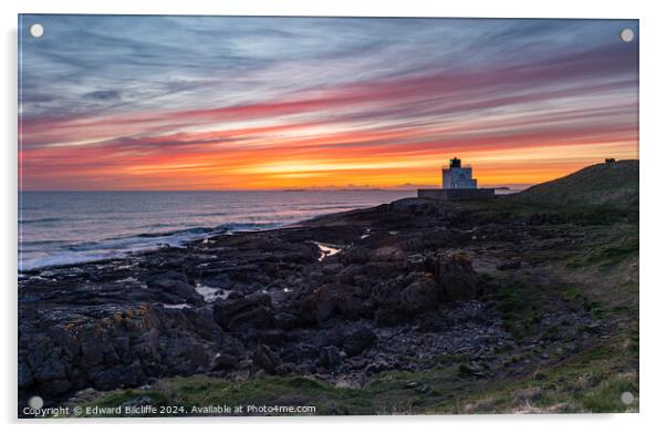 Sunrise at Bamburgh Lighthouse Acrylic by Edward Bilcliffe