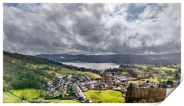 Ambleside Aerial  Print by Peter Fletcher