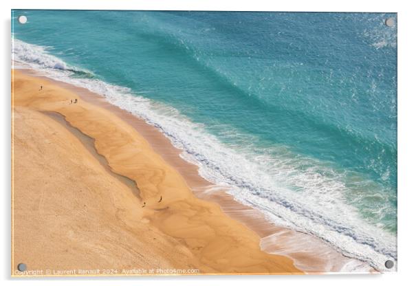 Aerial view of the sandy beach in Nazaré, Portugal Acrylic by Laurent Renault