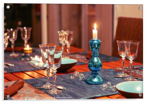 Dining table setting with glasses, decorations and candles Acrylic by Laurent Renault