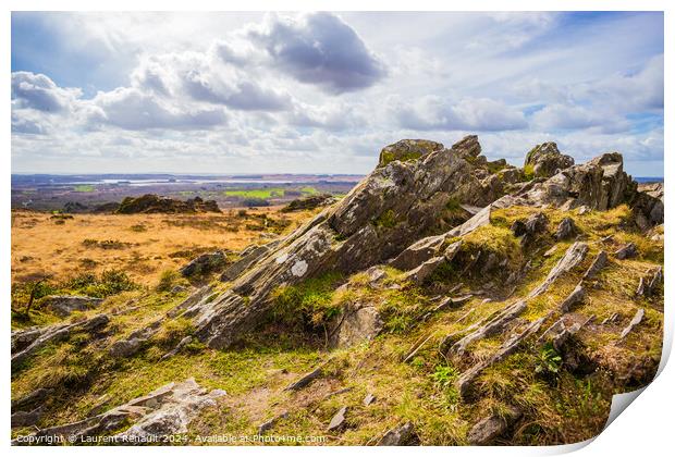 Beautiful panorama from the rocky highest point of Bretagne,  Fr Print by Laurent Renault