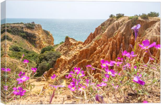 Cliffs and nature in spring near Benagil, Portugal Canvas Print by Laurent Renault